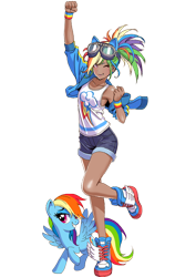 Size: 530x750 | Tagged: safe, artist:shunya yamashita, imported from derpibooru, kotobukiya, rainbow dash, human, pegasus, pony, armpits, clothes, delicious flat chest, human ponidox, humanized, jacket, kotobukiya rainbow dash, rainbow flat, self ponidox, simple background, transparent background, winking at you