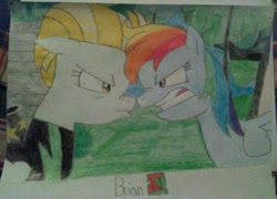 Size: 1024x738 | Tagged: safe, artist:brbeginner, imported from derpibooru, lightning dust, rainbow dash, the washouts (episode), traditional art