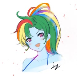 Size: 1080x1080 | Tagged: safe, artist:lightmegatron, imported from derpibooru, rainbow dash, equestria girls, :d, bust, female, signature, simple background, smiling, solo, white background