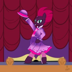 Size: 1280x1280 | Tagged: safe, artist:jazzytyfighter, imported from derpibooru, fizzlepop berrytwist, tempest shadow, arm hooves, beautiful, bipedal, book, clothes, costume, crossover, dexterous hooves, emily blunt, mary poppins, mary poppins returns, musical, song reference, stage, theater, voice actor joke