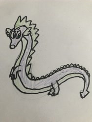 Size: 4032x3024 | Tagged: safe, artist:whistle blossom, imported from derpibooru, spike, dragon, eastern dragon, chinese dragon, looking at you, male, marker drawing, older, older spike, simple background, solo, traditional art, white background