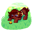 Size: 108x106 | Tagged: safe, artist:hikkage, imported from derpibooru, oc, oc only, oc:ruby rouge, earth pony, pony, colt quest, bit, bits, coin, crouching, earth pony oc, eyes on the prize, face down ass up, pixel art, simple background, smiling, solo, transparent background