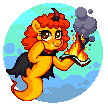 Size: 108x106 | Tagged: safe, artist:hikkage, imported from derpibooru, oc, oc only, oc:pipadeaxkor, demon, demon pony, original species, colt quest, fire, freedom, pixel art, simple background, smiling, solo, transparent background