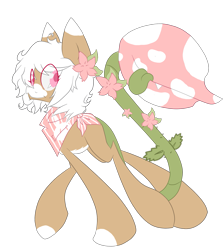 Size: 1801x2023 | Tagged: safe, artist:pennydropshop, imported from derpibooru, oc, oc:bloom, oc:blossom, monster pony, original species, piranha plant pony, plant pony, augmented tail, female, flower, flower in hair, neckerchief, plant, simple background, tongue out, transparent background