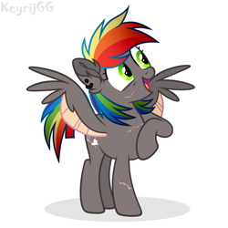 Size: 2500x2500 | Tagged: safe, artist:keyrijgg, imported from derpibooru, oc, oc:keyr, pegasus, pony, art, rainbow, show accurate, simple background, white background, wings