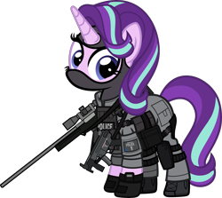 Size: 6000x5354 | Tagged: safe, artist:n0kkun, imported from derpibooru, starlight glimmer, pony, unicorn, accuracy international, armor, awm, balaclava, belt, boots, british, clothes, earpiece, female, gloves, gun, knee pads, mare, mp5, mp5k, pants, police, pouch, rifle, sco19, shoes, simple background, sniper, sniper rifle, solo, submachinegun, transparent background, united kingdom, watch, weapon, wristwatch