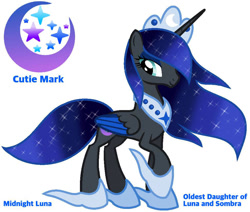 Size: 976x826 | Tagged: safe, artist:paolahedgehog, imported from derpibooru, oc, oc only, oc:midnight luna, alicorn, pony, offspring, parent:king sombra, parent:princess luna, parents:lumbra, reference sheet, solo