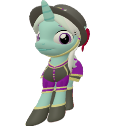 Size: 657x720 | Tagged: safe, artist:topsangtheman, imported from derpibooru, cornetta, pony, unicorn, 3d, clothes, female, hat, looking at you, simple background, solo, source filmmaker, transparent background, uniform