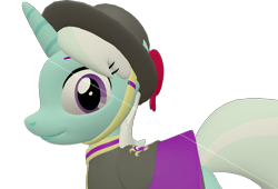 Size: 1060x720 | Tagged: safe, artist:topsangtheman, imported from derpibooru, cornetta, pony, unicorn, 3d, clothes, female, hat, looking at you, simple background, solo, source filmmaker, transparent background, uniform