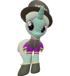 Size: 667x720 | Tagged: safe, artist:topsangtheman, imported from derpibooru, cornetta, pony, unicorn, 3d, clothes, female, hat, looking at you, looking down at you, simple background, solo, source filmmaker, transparent background, uniform