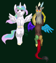 Size: 752x844 | Tagged: safe, artist:kachna9, imported from derpibooru, discord, princess celestia, alicorn, draconequus, dislestia, female, male, shipping, straight, younger