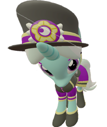 Size: 605x720 | Tagged: safe, artist:topsangtheman, imported from derpibooru, cornetta, pony, unicorn, 3d, clothes, female, hat, looking at you, looking up at you, simple background, solo, source filmmaker, staring into your soul, transparent background, uniform