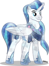 Size: 3009x4000 | Tagged: safe, artist:orin331, imported from derpibooru, shining armor, alicorn, crystal pony, pony, alicornified, armor, clothes, crystal alicorn, crystal pony armor, crystallized, laurel wreath, male, older, older shining armor, prince, prince shining armor, race swap, shiningcorn, simple background, smiling, solo, stallion, transparent background