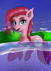 Size: 1071x1500 | Tagged: safe, artist:guatergau5, imported from derpibooru, pinkie pie, earth pony, open mouth, swimming, water, wet, wet mane