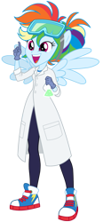 Size: 419x900 | Tagged: safe, artist:sapphiregamgee, imported from derpibooru, rainbow dash, equestria girls, clothes, female, goggles, lab coat, ponied up, science, simple background, solo, transparent background