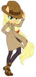 Size: 421x900 | Tagged: safe, artist:sapphiregamgee, imported from derpibooru, applejack, equestria girls, clothes, fedora, female, hat, ponied up, simple background, solo, transparent background, trenchcoat