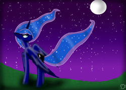 Size: 900x645 | Tagged: safe, artist:jedimoonstar, imported from derpibooru, princess luna, alicorn, pony, female, moon, night, solo, stars