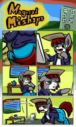 Size: 2479x4166 | Tagged: safe, artist:khaki-cap, imported from derpibooru, oc, oc only, oc:khaki-cap, earth pony, pony, comic:magical mishaps, butt, canvas, cap, clothes, comic, commissioner:bigonionbean, earth pony oc, eating, food, hat, implied tail hole, jean thicc, large butt, oats, plot, tea, the ass was fat, thicc ass, writer:bigonionbean