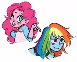 Size: 1280x1028 | Tagged: safe, artist:goshhhh, imported from derpibooru, pinkie pie, rainbow dash, equestria girls, alternative cutie mark placement, bust, duo, messy hair, one eye closed, portrait, wink