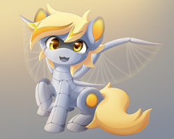 Size: 2000x1600 | Tagged: safe, artist:symbianl, imported from derpibooru, derpy hooves, pegasus, pony, robot, robot pony, :3, artificial wings, augmented, cute, derpabetes, derpybot, female, looking at you, open mouth, robot derpy hooves, roboticization, solo, wings