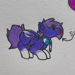 Size: 1856x1856 | Tagged: safe, artist:drheartdoodles, imported from derpibooru, oc, oc:infinatus, pegasus, :p, clothes, scarf, tongue out, traditional art