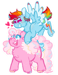 Size: 1122x1459 | Tagged: safe, artist:bubaiuv, imported from derpibooru, pinkie pie, rainbow dash, earth pony, pegasus, pony, alternate design, bow, chubby, colored wings, colored wingtips, female, heart, lesbian, mare, outline, pinkiedash, shipping, simple background, tail bow, transparent background, white outline