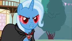 Size: 1280x720 | Tagged: safe, imported from derpibooru, screencap, trixie, pony, magic duel, alicorn amulet, female, glowing eyes, red eyes take warning, solo