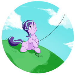 Size: 2507x2496 | Tagged: safe, artist:elicitie, imported from derpibooru, starlight glimmer, pony, unicorn, cloud, cute, female, glimmerbetes, high res, hoof hold, kite, kite flying, mare, simple background, sitting, solo, that pony sure does love kites, transparent background