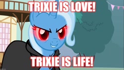 Size: 1280x720 | Tagged: safe, edit, edited screencap, imported from derpibooru, screencap, trixie, pony, unicorn, magic duel, alicorn amulet, caption, image macro, meme, solo, text, trixie yells at everything