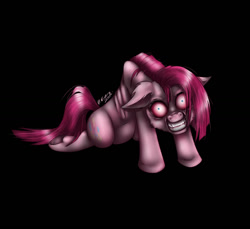 Size: 1171x1072 | Tagged: safe, artist:ronyardraws, imported from derpibooru, pinkie pie, earth pony, pony, black background, creepy, female, mare, nightmare fuel, pinkamena diane pie, scary, simple background, smiling, solo, speedpaint available