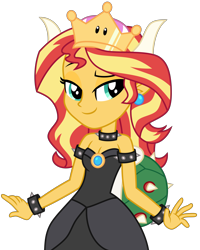 Size: 4800x6000 | Tagged: safe, artist:emeraldblast63, imported from derpibooru, sunset shimmer, equestria girls, bowsette, clothes, cosplay, costume, crossover, crown, female, gloves, jewelry, motorcross, new super mario bros. u deluxe, regalia, simple background, solo, super crown, super mario bros., transparent background