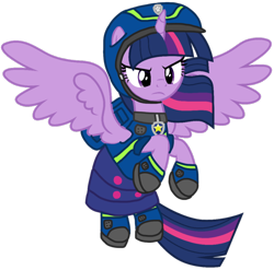 Size: 1072x1061 | Tagged: safe, artist:cloudy glow, artist:cloudyglow, artist:徐詩珮, edit, imported from derpibooru, vector edit, twilight sparkle, alicorn, pony, series:sprglitemplight diary, series:sprglitemplight life jacket days, series:springshadowdrops diary, series:springshadowdrops life jacket days, alternate universe, chase (paw patrol), clothes, female, paw patrol, simple background, solo, spy chase (paw patrol), transparent background, twilight sparkle (alicorn)