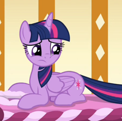 Size: 456x452 | Tagged: safe, imported from derpibooru, screencap, twilight sparkle, alicorn, pony, deep tissue memories, spoiler:deep tissue memories, cropped, cute, female, folded wings, mare, massage table, prone, sad, sadorable, solo, twilight sparkle (alicorn), wings