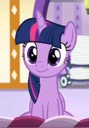 Size: 438x629 | Tagged: safe, imported from derpibooru, screencap, twilight sparkle, alicorn, pony, deep tissue memories, spoiler:deep tissue memories, spoiler:mlp friendship is forever, cropped, cute, female, mare, sitting, smiling, solo, twiabetes, twilight sparkle (alicorn)