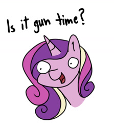 Size: 1182x1323 | Tagged: safe, artist:duop-qoub, imported from derpibooru, princess cadance, pony, bust, female, gun, i can't believe it's not jargon scott, mare, open mouth, portrait, simple background, solo, this will end in death, weapon, white background