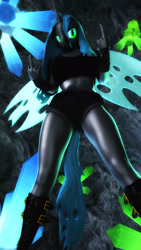 Size: 1080x1920 | Tagged: safe, artist:artempredator, imported from derpibooru, queen chrysalis, anthro, changeling, 3d, clothes, female, middle finger, shorts, solo, source filmmaker, top, vulgar