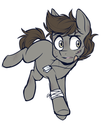 Size: 1230x1440 | Tagged: safe, artist:higgly-chan, imported from derpibooru, oc, oc only, earth pony, pony, bandage, bandaid, dog tags, freckles, male, plaster, running, solo, stallion, sticky plaster