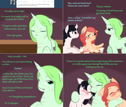 Size: 1802x1534 | Tagged: safe, artist:askmerriweatherauthor, imported from derpibooru, oc, oc:china saucer, oc:loose leaf, oc:merriweather, pegasus, unicorn, ask merriweather, drunk, female, group hug, hug, mare