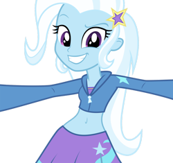 Size: 1280x1201 | Tagged: safe, artist:ponyalfonso, imported from derpibooru, trixie, equestria girls, belly button, clothes, cropped hoodie, female, midriff, short shirt, simple background, skirt, solo, sports bra, transparent background, vector