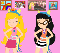 Size: 2433x2151 | Tagged: safe, artist:chlaneyt, artist:user15432, imported from derpibooru, oc, oc:aaliyah, human, equestria girls, shake your tail, aaliyah, amiibo, amulet, barely eqg related, base used, bowser, cappy, cappy (mario), clothes, crossover, crown, dancing, dress, ear piercing, earring, equestria girls style, equestria girls-ified, glasses, gymnastics, jewelry, luigi, mario, mario & sonic, mario & sonic at the london 2012 olympic games, mario & sonic at the olympic games, mario and sonic, mario and sonic at the olympic games, mario party, mario party 10, necklace, nintendo, olympics, pauline, piercing, princess peach, rainbow, regalia, rhythmic gymnastics, shaking, sports, sports outfit, summer olympics, sun, super mario bros., super mario odyssey, window, wondercolt ears, wondercolt tail, wondercolts