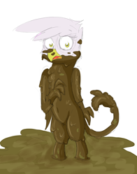 Size: 882x1124 | Tagged: safe, artist:pzkratzer, imported from derpibooru, gilda, griffon, 30 minute art challenge, bipedal, covered in mud, exclamation point, messy, mud, mud bath, sketch, swamp, wet and messy, younger