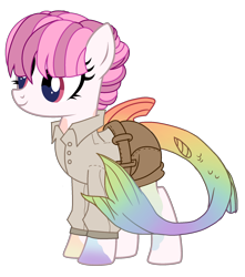 Size: 1926x2180 | Tagged: safe, artist:celestial-rue0w0, artist:rukemon, imported from derpibooru, oc, oc only, oc:prism marine, pony, sea pony, clothes, commission, eyeshadow, female, makeup, mare, markings, shirt, shorts, simple background, solo, transparent background