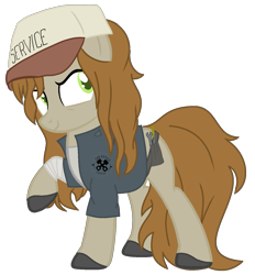 Size: 1353x1455 | Tagged: safe, artist:celestial-rue0w0, artist:rukemon, imported from derpibooru, oc, oc only, oc:elbow grease, earth pony, pony, bandage, belt, boots, clothes, commission, female, gloves, hat, jacket, mare, mechanic, piston, screwdriver, shoes, simple background, smiling, smirk, solo, tanktop, transparent background, wrench