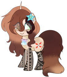 Size: 2671x3068 | Tagged: safe, artist:celestial-rue0w0, artist:rukemon, imported from derpibooru, oc, oc only, oc:flashy flare, pony, unicorn, commission, curved horn, ear piercing, earring, female, flower, flower in hair, freckles, horn, jewelry, mare, necklace, piercing, seashell, simple background, solo, tattoo, transparent background