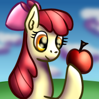 Size: 200x200 | Tagged: safe, artist:platinumdrop, imported from derpibooru, apple bloom, pony, adorabloom, apple, bow, cute, female, food, hair bow, mane bow, solo