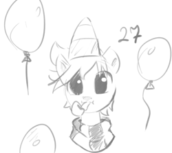 Size: 747x662 | Tagged: safe, artist:hierozaki, artist:isagat7, imported from derpibooru, oc, oc only, pony, balloon, birthday, party horn, solo