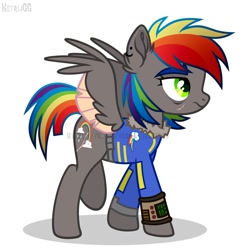 Size: 2000x2000 | Tagged: safe, artist:keyrijgg, imported from derpibooru, oc, oc:keyrijgg, pegasus, pony, fallout equestria, art, pipbuck, rainbow, simple background, watermark, white background