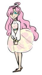 Size: 603x1066 | Tagged: safe, artist:ask-pinkie-polkadot-pie, imported from derpibooru, fluttershy, human, tumblr:ask-pinkie-polkadot-pie, clothes, dress, female, humanized, solo