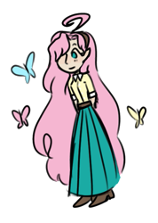 Size: 451x635 | Tagged: safe, artist:ask-pinkie-polkadot-pie, imported from derpibooru, fluttershy, butterfly, human, tumblr:ask-pinkie-polkadot-pie, clothes, female, headband, humanized, long skirt, shirt, simple background, skirt, solo, transparent background