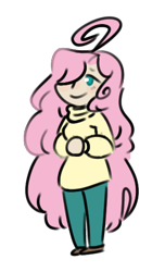 Size: 297x488 | Tagged: safe, artist:ask-pinkie-polkadot-pie, imported from derpibooru, fluttershy, human, tumblr:ask-pinkie-polkadot-pie, clothes, female, humanized, pants, shirt, simple background, solo, transparent background